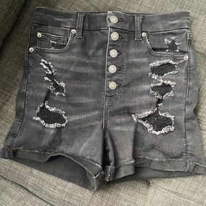 American Eagle Black Distressed HighWaisted Shorts